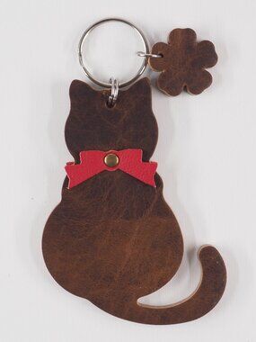 Handmade Cat Kat bow Leather bag charm fob keychain 004